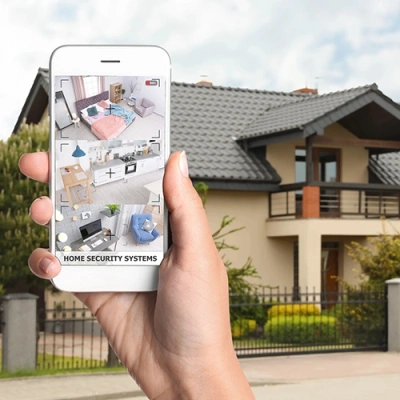 Joliet vivint phone display of cctv live feed in front of a house